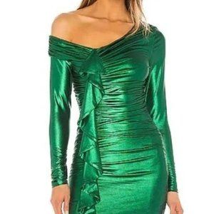 Lovers + Friends Napoli Ruffled Dress Green Long Sleeve